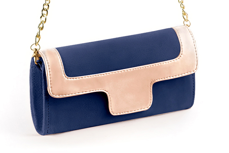 Navy blue and powder pink women's dress clutch, for weddings, ceremonies, cocktails and parties. Front view - Florence KOOIJMAN